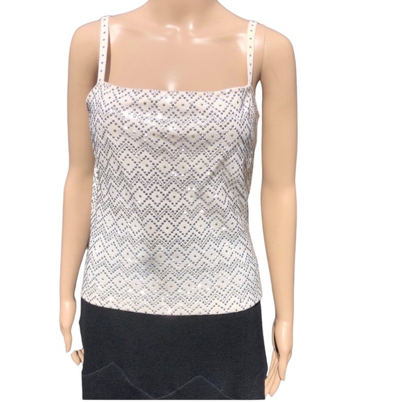 St. John Tops - St. John ivory knit sleeveless top with silver beads and sparkle Sz s
